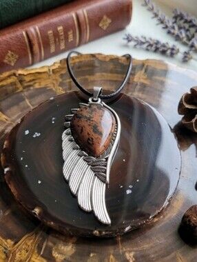 Mahogany Obsidian Wing Pendant Necklace
